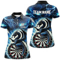 Custom Lightning Thunder Dragon Custom Blue Darts Polo & Shirts For Women, Darts Team League Jerseys