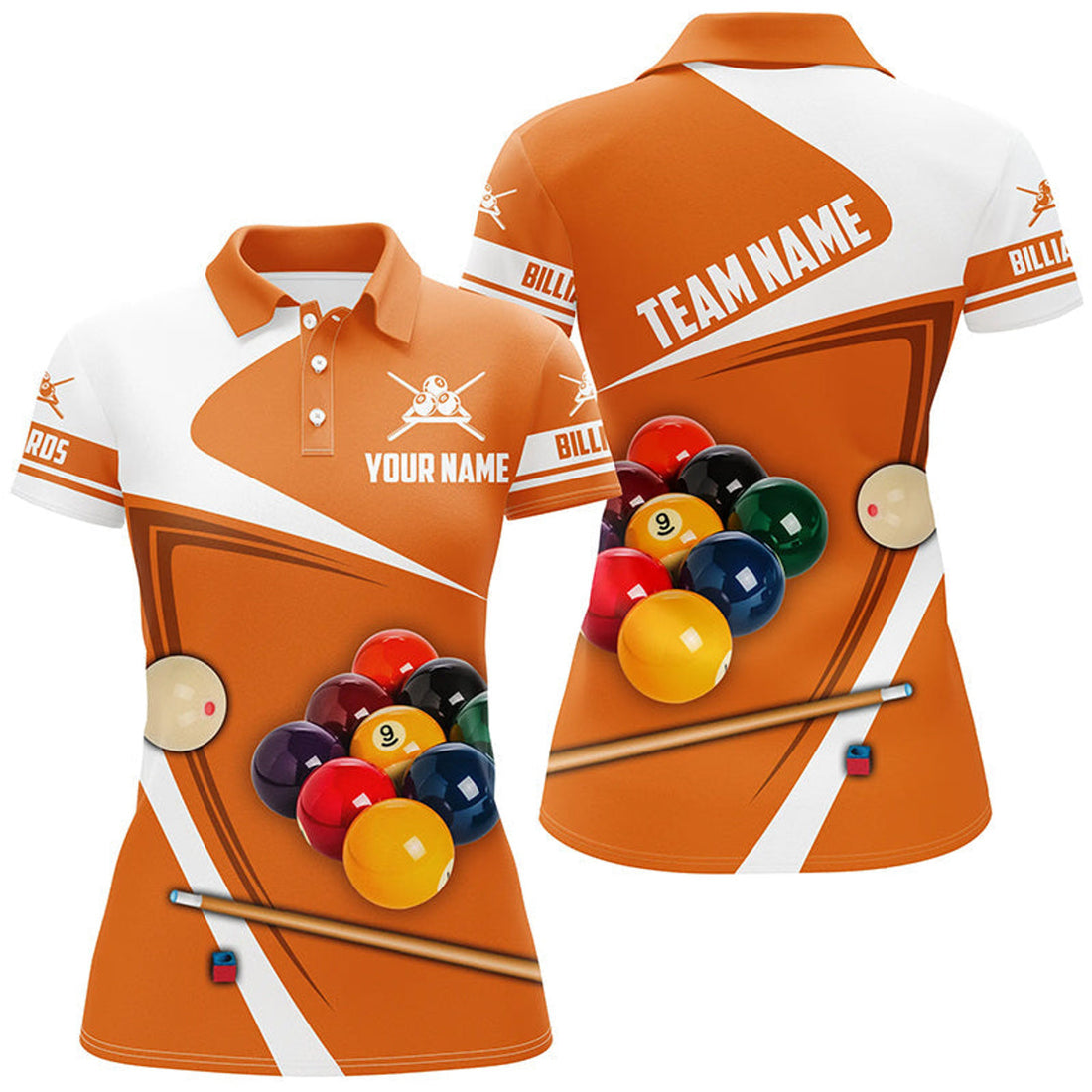 Custom Personalized Billiard Ball Orange Version 3D Women Polo Shirts Custom Billiard Team Uniform Shirts