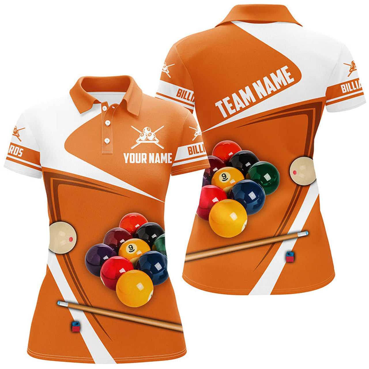 Custom Personalized Billiard Ball Orange Version 3D Women Polo Shirts Custom Billiard Team Uniform Shirts