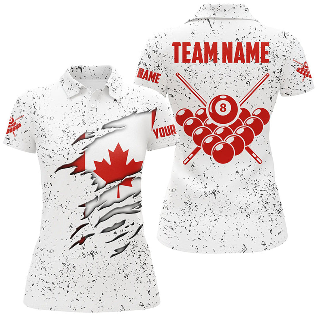 Custom 8 Ball Pool Canadian Flag Personalized Billiard Women's Shirts Custom 8 Ball Pool Polo Shirts