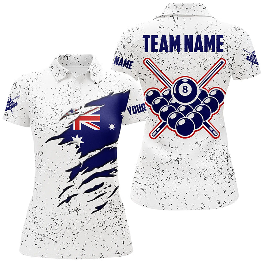 Custom 8 Ball Pool Australia Flag Personalized Billiard Women's Shirts Custom 8 Ball Pool Polo Shirts