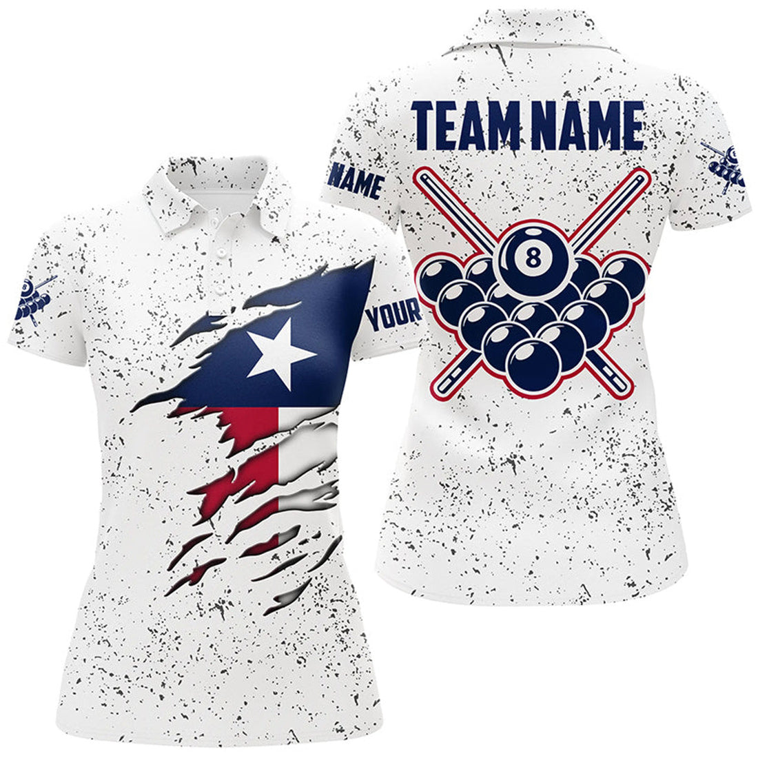 Custom 8 Ball Pool Texas Flag Personalized Billiard Polo Shirts For Women Custom 8 Ball Pool Polo Shirts
