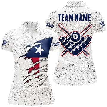 Custom 8 Ball Pool Texas Flag Personalized Billiard Polo Shirts For Women Custom 8 Ball Pool Polo Shirts
