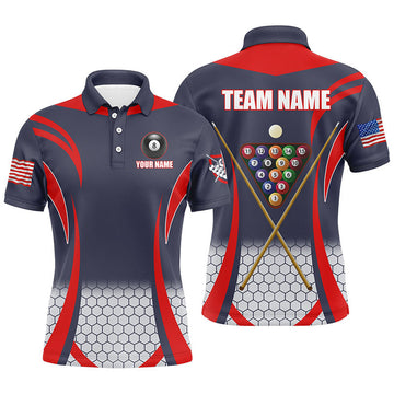 FUNSTUFFPRINT Personalized Red 8 Bal Pool Billiard Men Polo Shirts, Best Team League Billiard Shirts Polo Shirt Size S-5XL