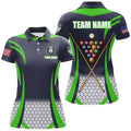 Custom Personalized Green 8 Bal Pool Billiard Jerseys Women Polo Shirts, Best Team League Billiard Shirts