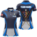 Custom Personalized Blue 8 Bal Pool Billiard Jerseys Women Polo Shirts, Best Team League Billiard Shirts