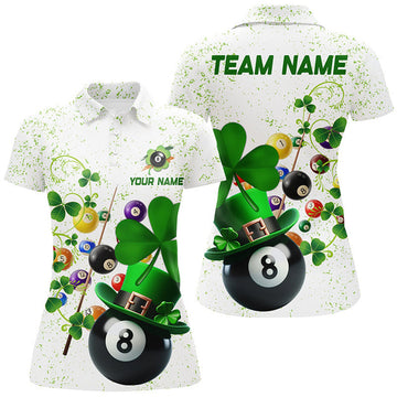 Custom 3D Billiard Balls Luckiest Shamrock Women Billiard Polo Shirts Custom St Patrick Day Billiard Shirts