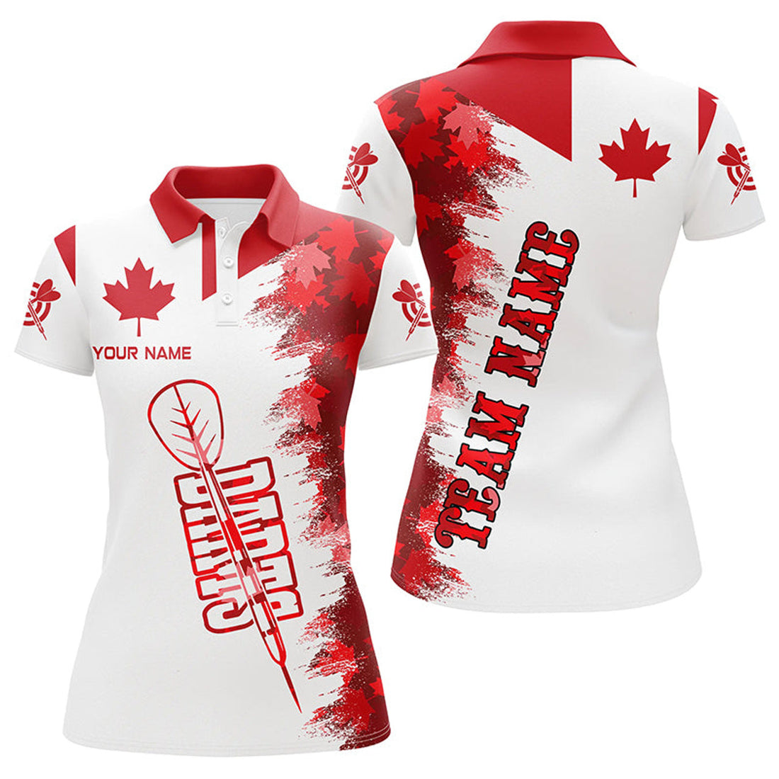 Custom Personalized Darts Canada Flag Vintage Polo Shirts For Women Custom Patriotic Canadian Darts Shirts