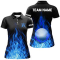 Custom Womens Golf Polo Shirts Custom Golf Ball Fire Flame Golf Outfit For Ladies, Best Golf Gifts |Blue