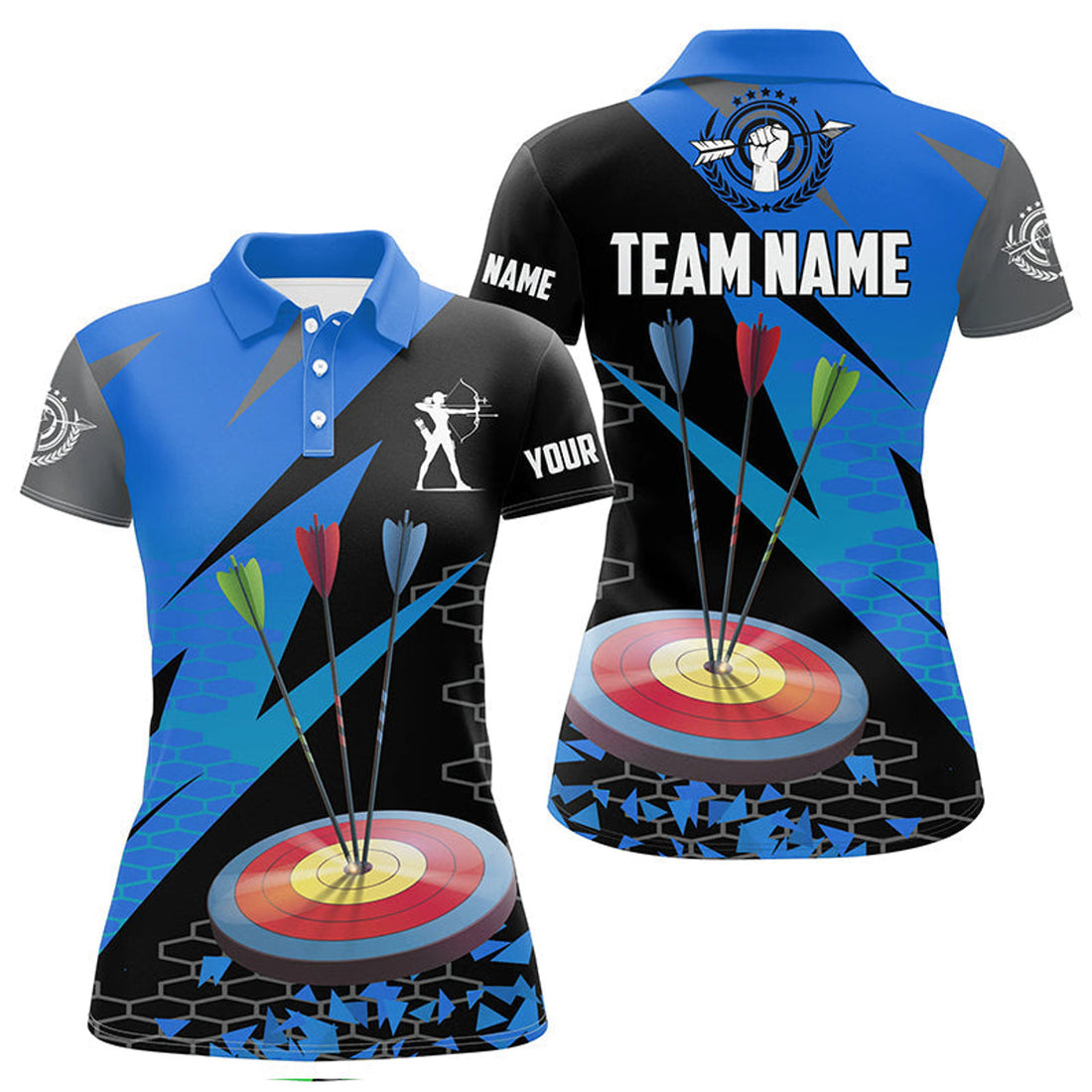 Custom Personalized Archery Arrows 3d Polo Shirts For Women Custom Hunting Bow Archery Jerseys Shirts |Blue