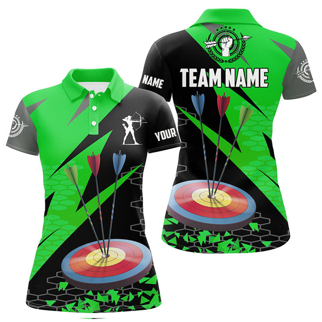 Custom Personalized Archery Arrows 3d Polo Shirts For Women Custom Hunting Bow Archery Jerseys Shirts |Green