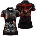 Custom Personalized Billiard Fire American Flag Polo Shirts For Women, Unique Pool Player Shirts For Team