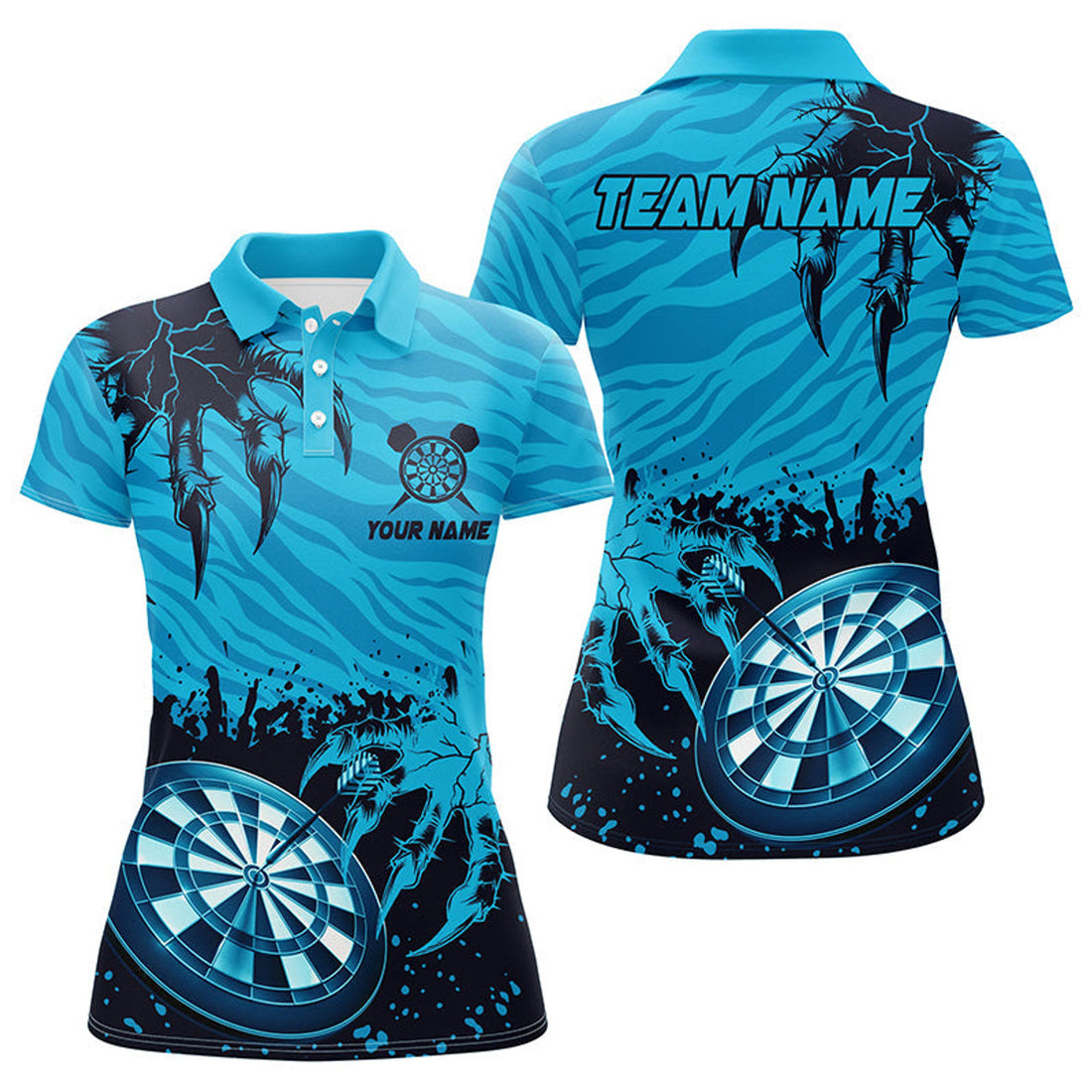 Custom Funny Claw Dartboard Blue 3D Printed Women Darts Polo Shirts Customized Team League Darts Shirts