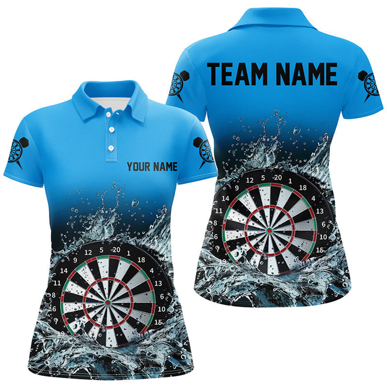 Custom Personalized Blue Darts Board In Water 3D Printed Women Darts Polo Shirts Custom Darts Jersey Attire