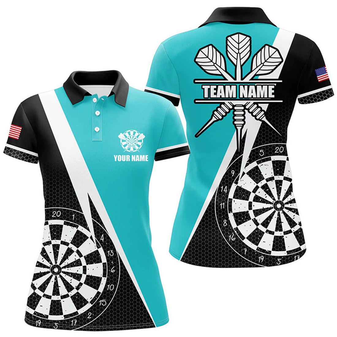 Custom Personalized Retro Darts Board Women Darts Polo Shirts Custom Darts Team Jersey Uniform |Turquoise