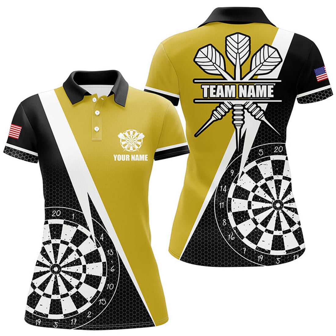 Custom Personalized Retro Darts Board Women Darts Polo Shirts Custom Darts Team Jersey Uniform |Yellow