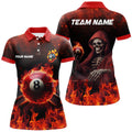 Custom Personalized Red Billiard Balls Fire 3D Printed Women Polo Shirts Custom 8 Ball Pool Polo Shirts