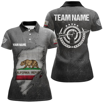 Custom Personalized Grunge California Archery Women Polo Shirts, Custom California Flag Shirts For Archers