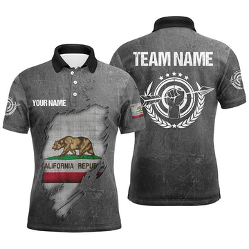 Personalized Grunge California Archery Men Polo Shirts, Custom California Flag Shirts For Archers