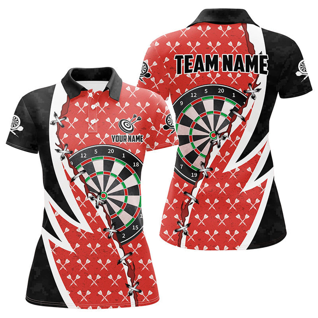 Custom Personalized Darts Board Black Red Darts Polo Shirts For Women Custom Darts Team Jerseys Attire