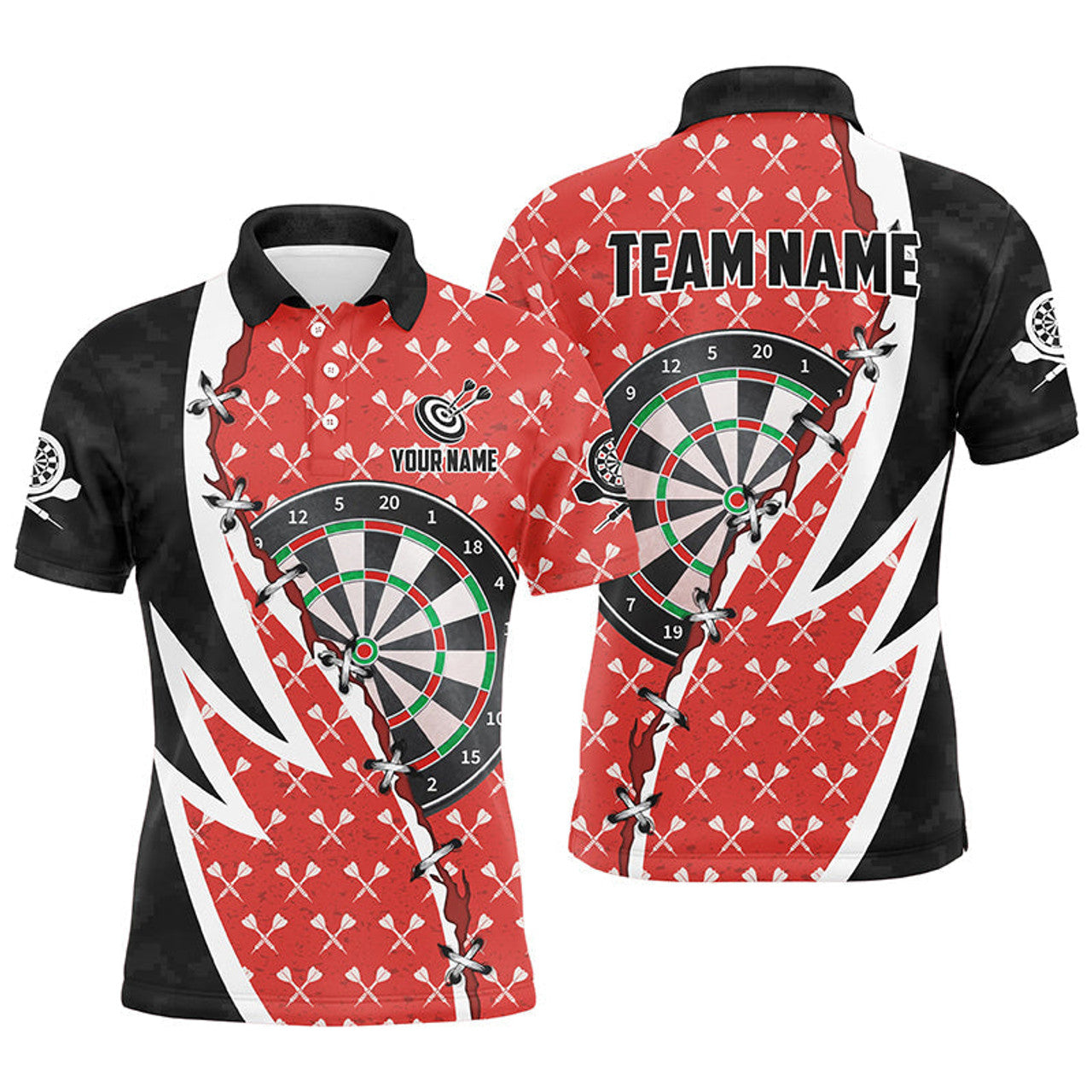 Personalized Darts Board Black Red Darts Polo Shirts For Men Custom Darts Team Jerseys Attire