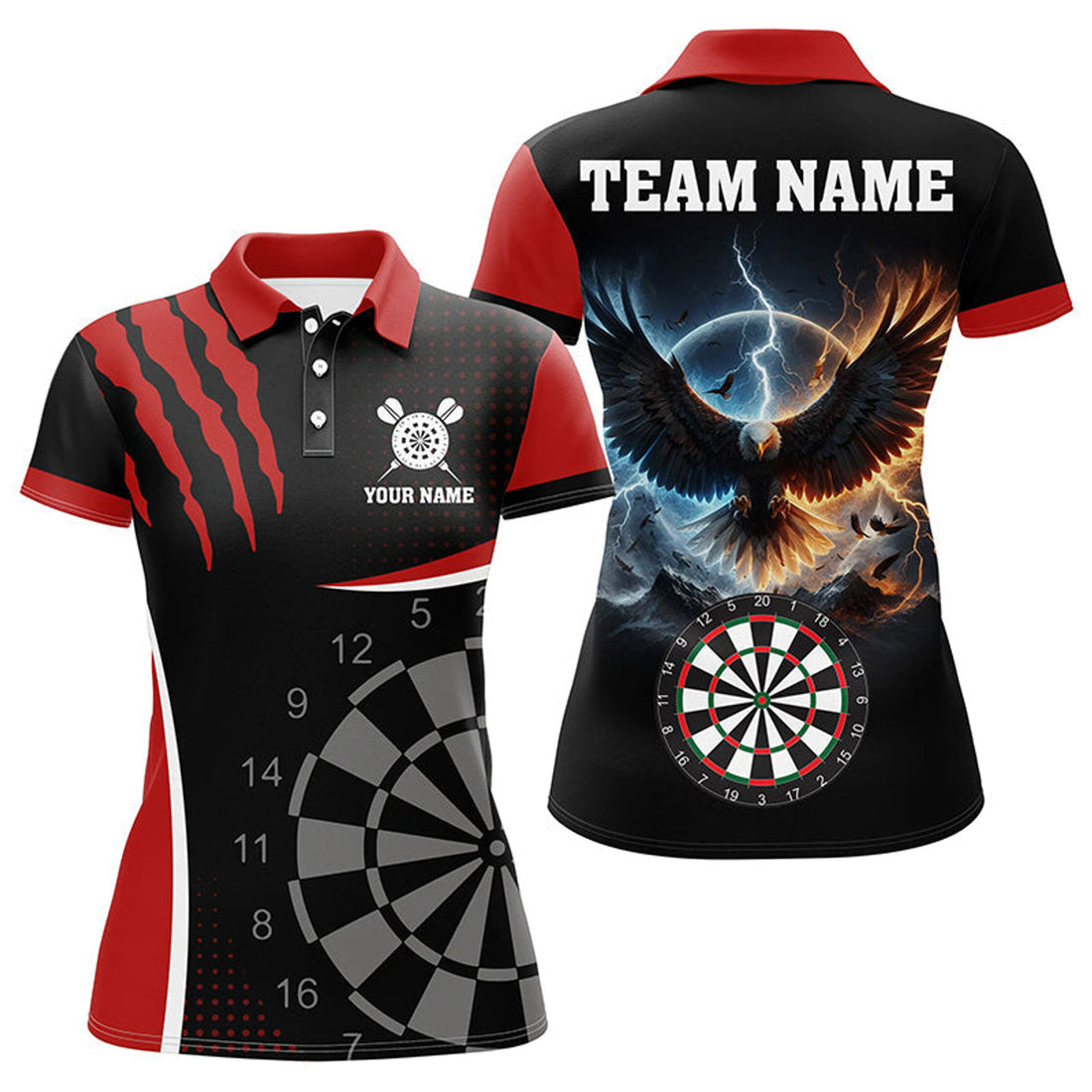 Custom Personalized 3D Eagle Darts Board Thunder Lightning Women Dart Polo Shirts Custom Dart Jerseys |Red
