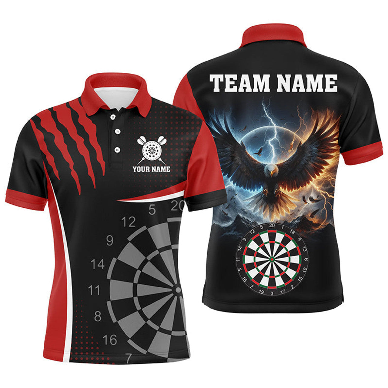 FUNSTUFFPRINT Personalized 3D Eagle Darts Board Thunder Lightning Men Dart Polo Shirt Size S-5XL