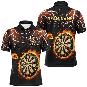 FUNSTUFFPRINT Personalized Fire Darts Board Thunder Lightning Custom Men Dart Polo Shirt Size S-5XL