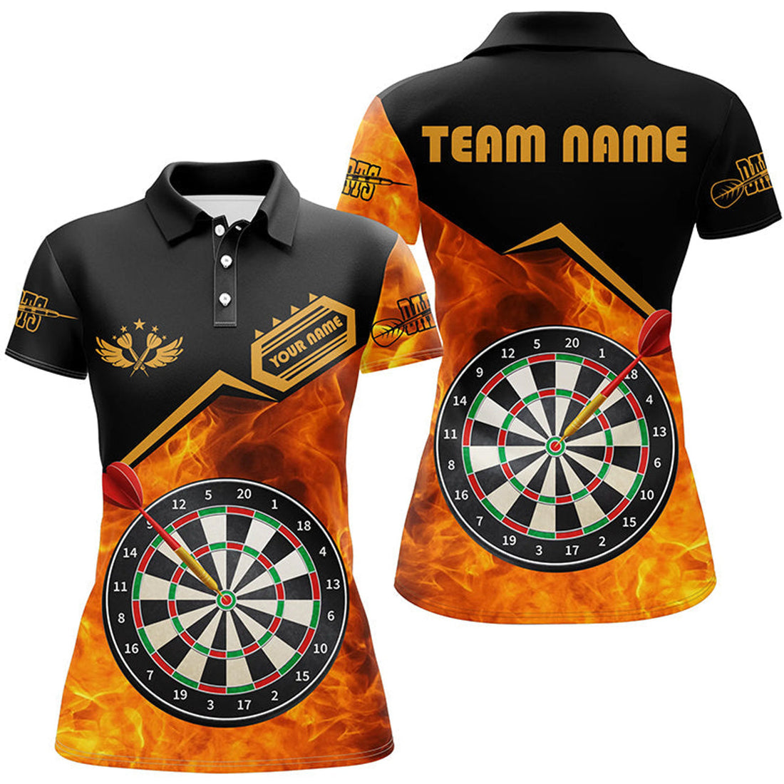 Custom Personalized Darts Fire 3D Printed Women Darts Polo Shirts Custom Darts Board Jerseys Attire