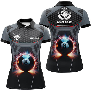 Custom Personalized Glowing 8 Ball Pool Billiard Women Polo Shirts Custom 3D Billiards Sport Jerseys | Grey