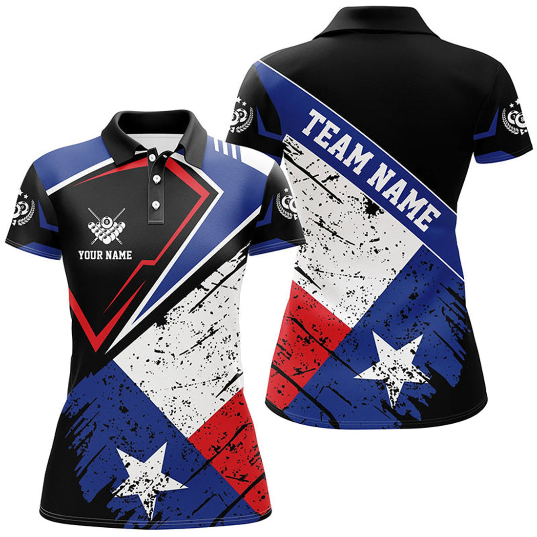 Custom Personalized Billiard Texas Flag Vintage Style Women Polo Shirt, Patriotic Texas Billiard Pool Shirts
