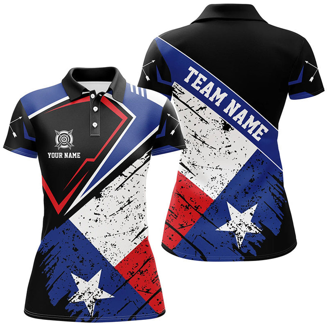 Custom Personalized Archery Texas Flag Vintage Style Women Polo Shirts, Patriotic Texas Archery Shirts
