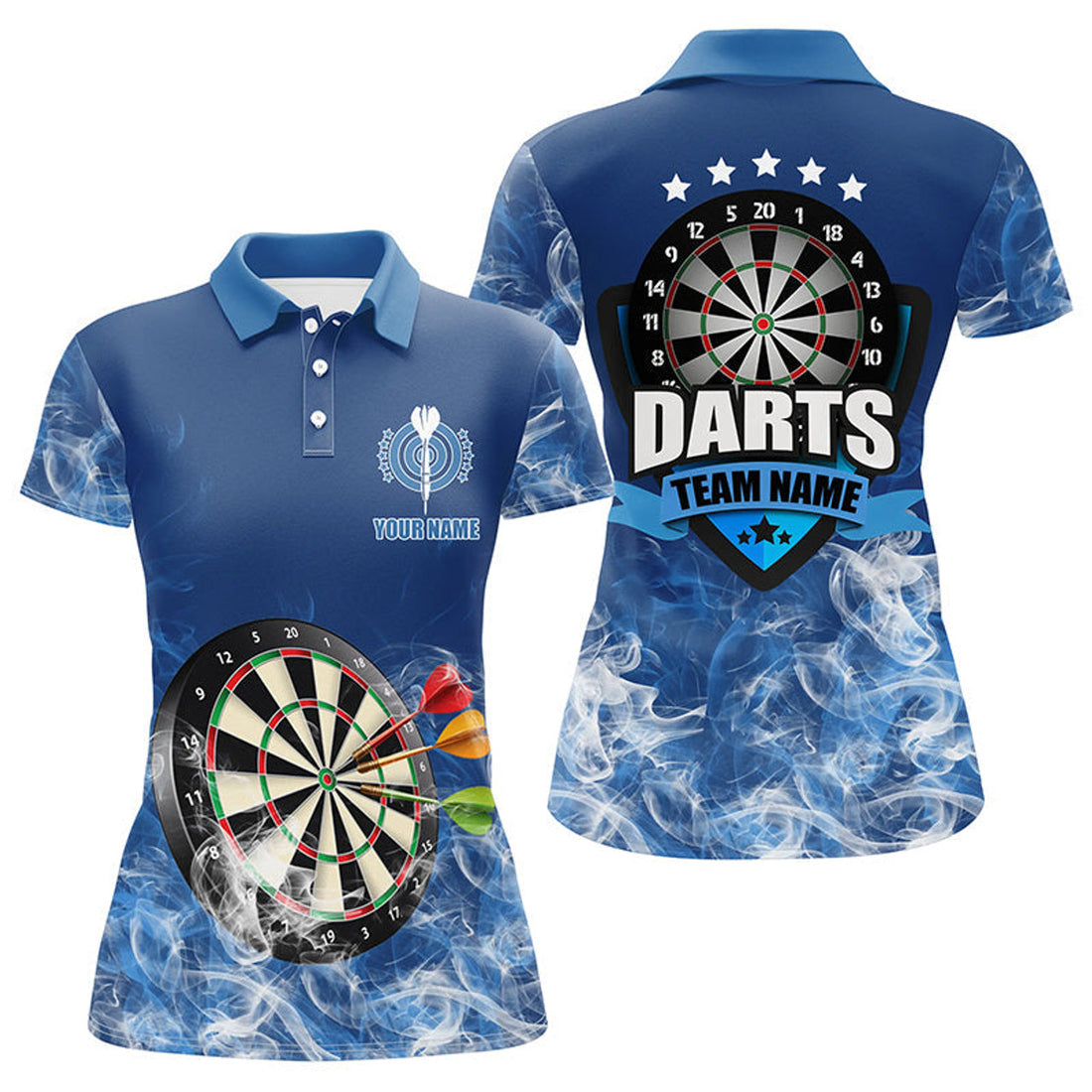 Custom Personalized Blue 3D Dartboard Smoke Darts Polo Shirts For Women Custom Team Name Darts Jerseys