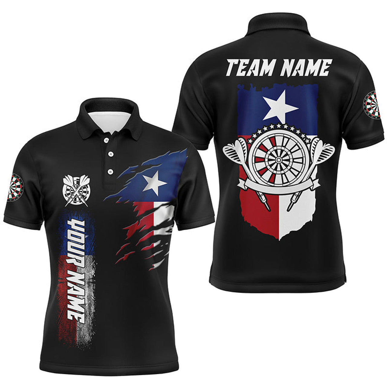 FUNSTUFFPRINT Personalized Retro Texas Flag Darts Polo Shirts Custom Patriotic Darts Jerseys For Men Polo Shirt Size S-5XL