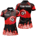 Custom Personalized Red 8 Ball Flame Thunder Lightning Billiard Shirts For Women, Pool Team League Shirts