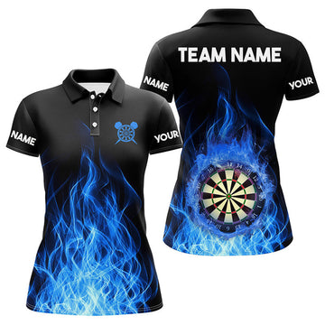 Custom Blue Fire Flame 3D Dartboard Women Darts Polo Shirts Custom Darts Shirts For Team Dart Jerseys