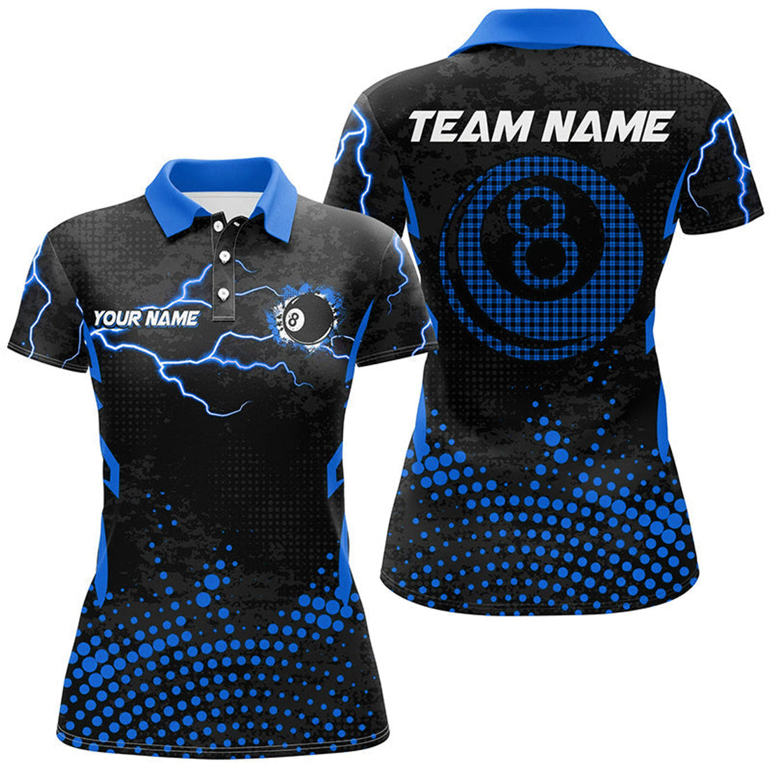 Custom Personalized Blue 8 Ball Point 3D Billiard Women Polo Shirts Best Custom Billiards Apparel Clothing