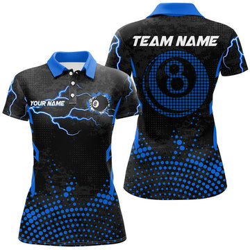 Custom Personalized Blue 8 Ball Point 3D Billiard Women Polo Shirts Best Custom Billiards Apparel Clothing