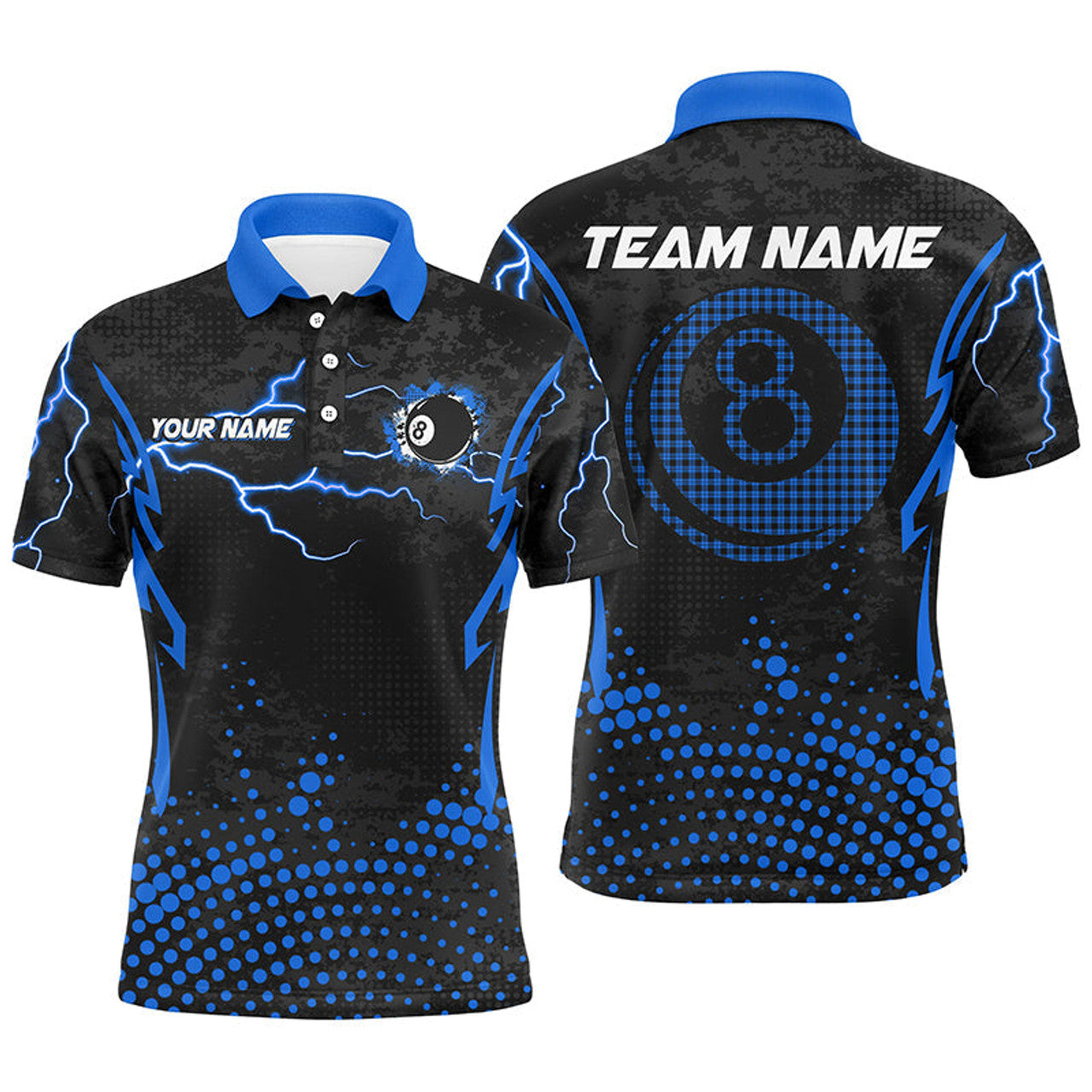 FUNSTUFFPRINT Personalized Blue 8 Ball Point 3D Billiard Men Polo Shirts Best Custom Billiards Apparel Clothing Polo Shirt Size S-5XL