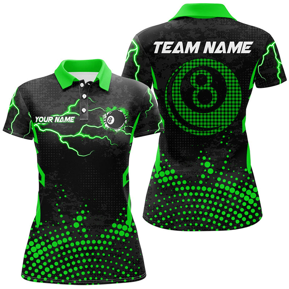 Custom Personalized Green 8 Ball Point 3D Billiard Women Polo Shirts Best Custom Billiards Apparel Clothing