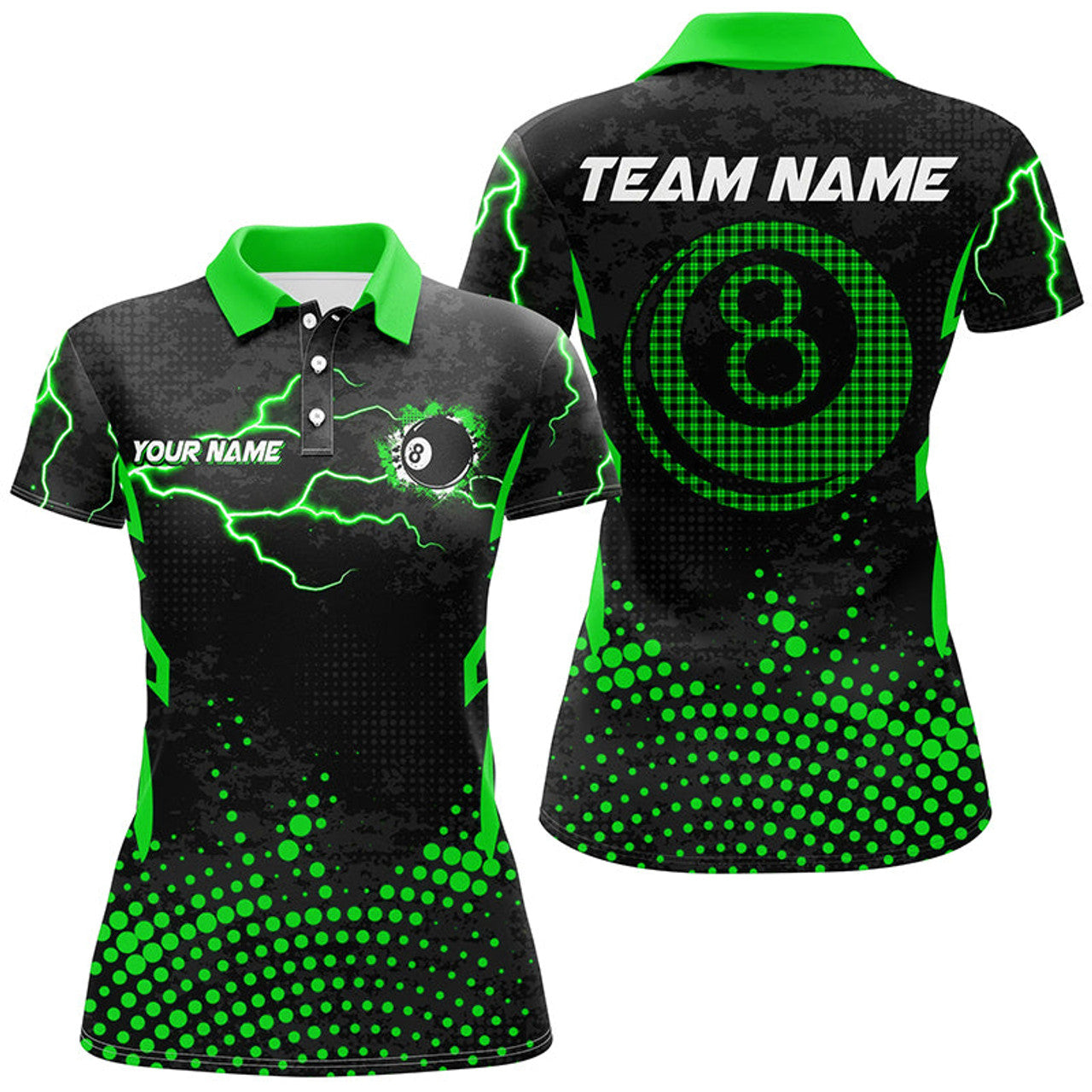 Custom Personalized Green 8 Ball Point 3D Billiard Women Polo Shirts Best Custom Billiards Apparel Clothing