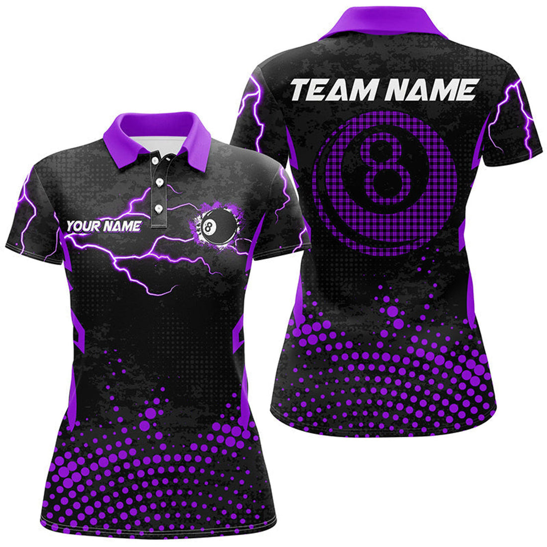 Custom Personalized Purple 8 Ball Point 3D Billiard Women Polo Shirts Best Custom Billiards Apparel Clothing