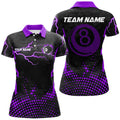 Custom Personalized Purple 8 Ball Point 3D Billiard Women Polo Shirts Best Custom Billiards Apparel Clothing