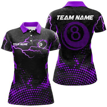 Custom Personalized Purple 8 Ball Point 3D Billiard Women Polo Shirts Best Custom Billiards Apparel Clothing