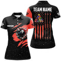 Customized Grunge American Flag 8 Ball Pool Women Billiard Polo Shirts, Pool Player Shirts |Red