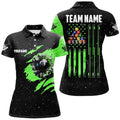 Customized Grunge American Flag 8 Ball Pool Women Billiard Polo Shirts, Pool Player Shirts |Green