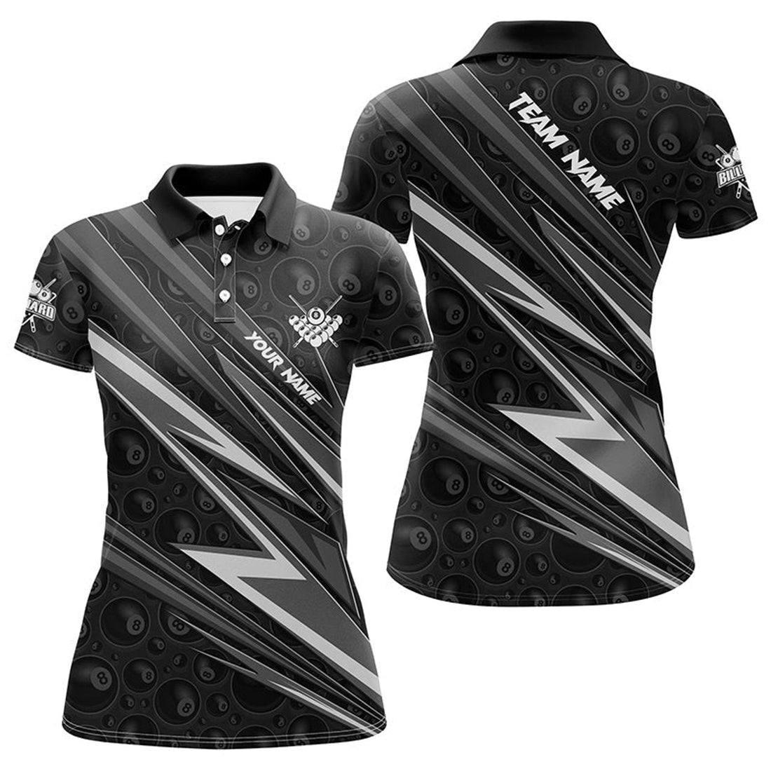 Custom Personalized Name White And Black Billiard Jerseys For Women Best Custom Pool Team Polo Shirts