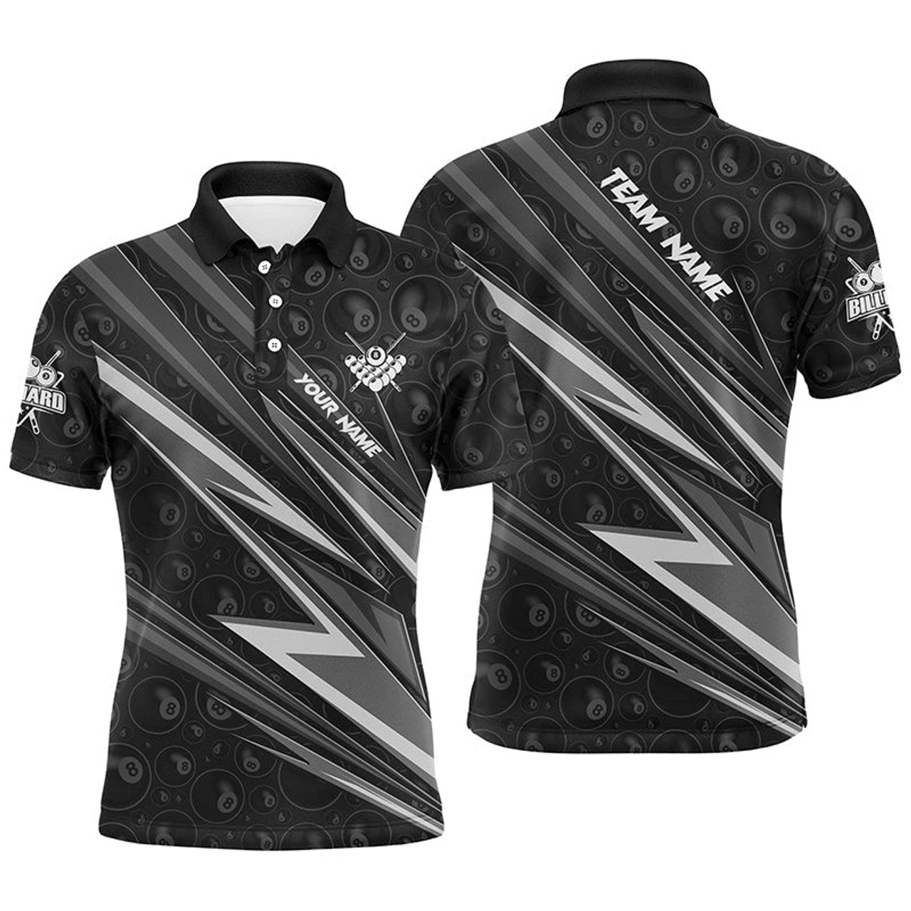 FUNSTUFFPRINT Personalized Name White And Black Billiard Jerseys For Men Best Custom Pool Team Polo Shirt Size S-5XL