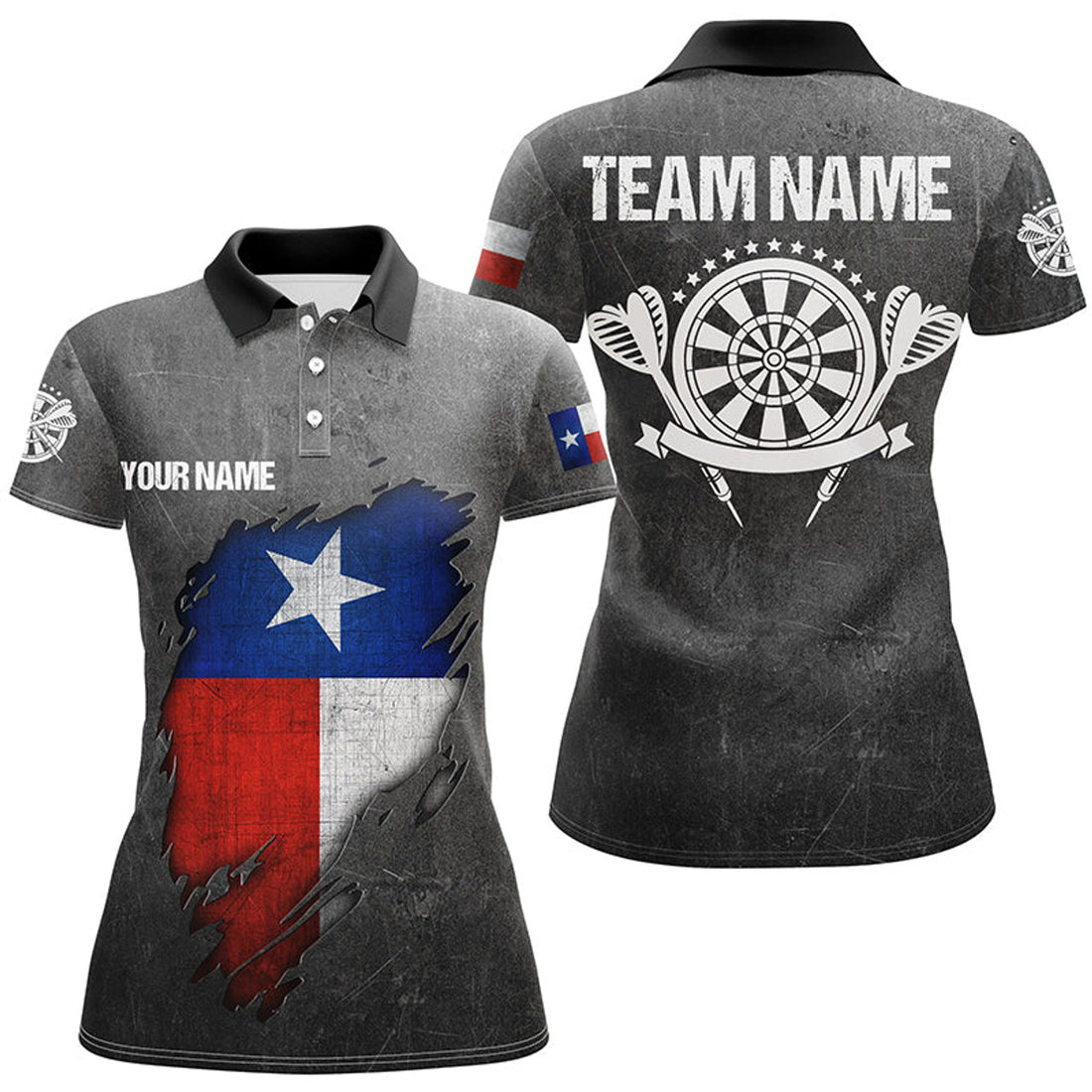 Custom Personalized Retro Grunge Texas Darts Women Polo Shirts Custom Patriotic Texas Flag Darts Jerseys