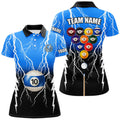 Custom 10 Ball Pool Custom Black Blue Lightning Thunder Women Polo Shirts, 10 Ball Billiard Apparel Clothing